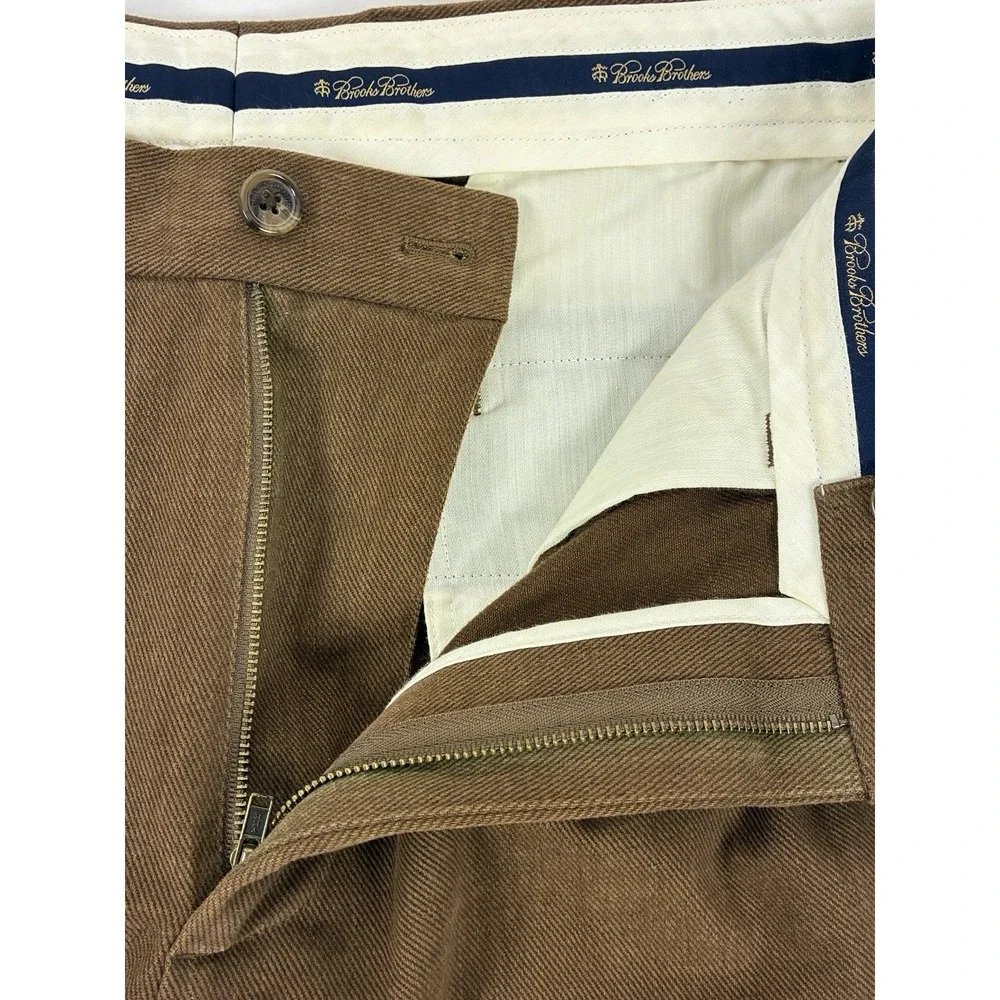 Brooks Brothers Elliot Brown Pleated Cuffed 100% Cotton Trousers 32x30 (31x29)